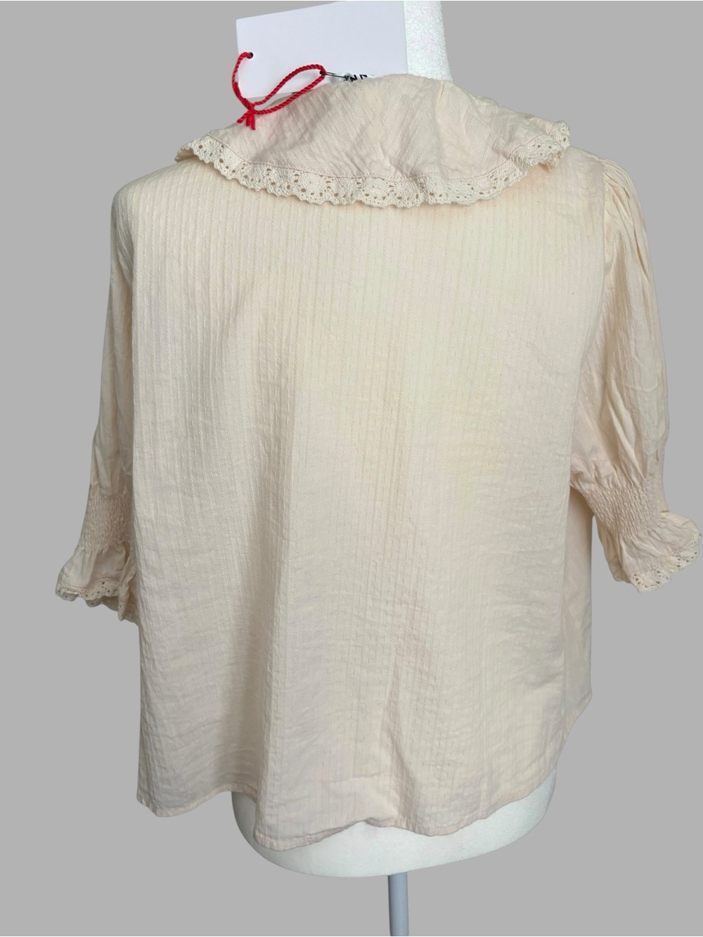 Light Cream Ruffle V-Neck Blouse - Picture 6 of 9